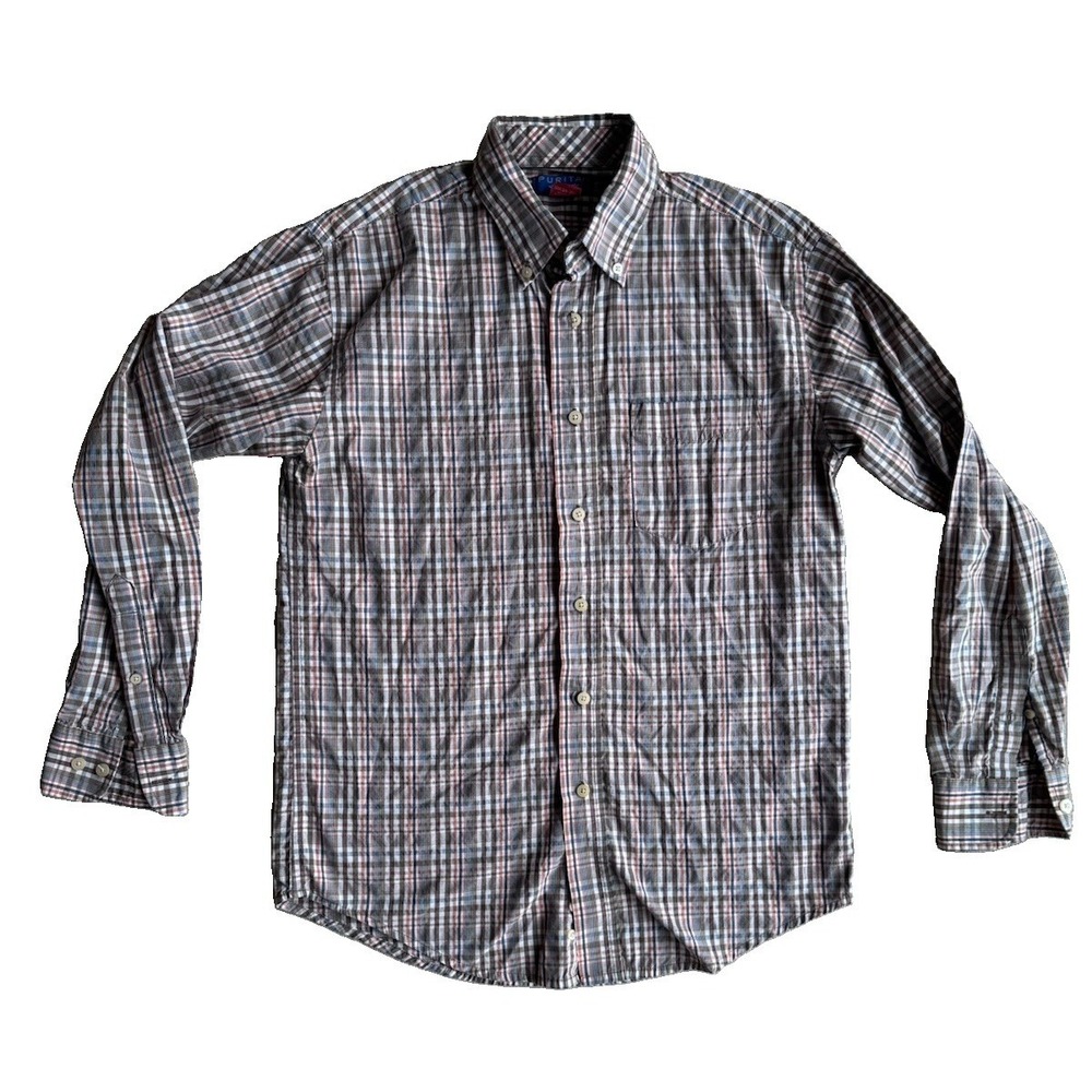 Puritan Mens S (34-36) Orange Plaid Long Sleeve Button Down Shirt W/ Pocket